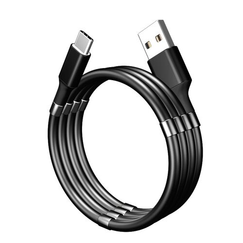 Cable magnetico enrollable pk01 usb-c 1,8m negro