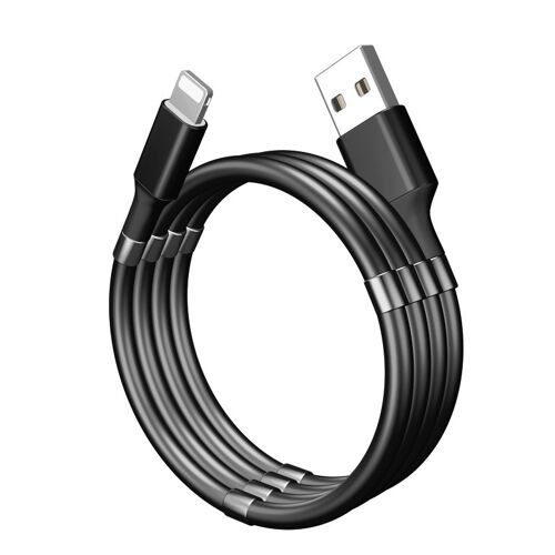 Cable magnetico enrollable pk01 lightning 0,9m negro