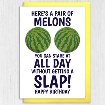 Carte d'anniversaire drôle et grossière : une paire de melons que vous pouvez regarder toute la journée 3