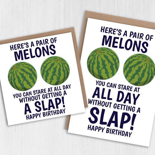 Funny, rude birthday card: A pair of melons you can stare at all day