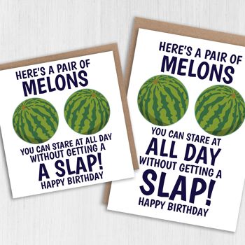 Carte d'anniversaire drôle et grossière : une paire de melons que vous pouvez regarder toute la journée 1