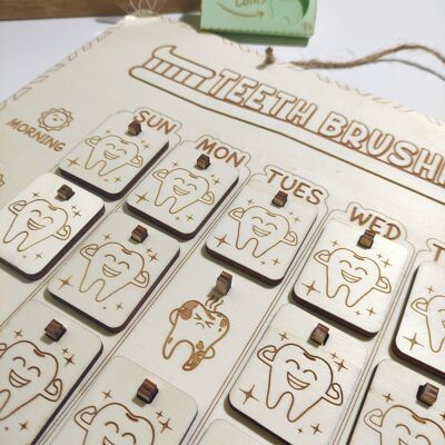 Wooden Teeth Brushing Chart, Wood Tooth Brush Tracker