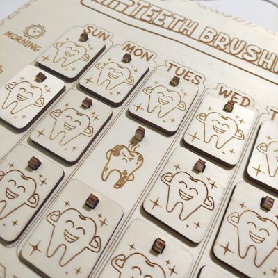 Wooden Teeth Brushing Chart, Wood Tooth Brush Tracker