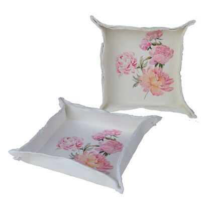 Empty pocket small tray in parchment paper with peony flower pattern