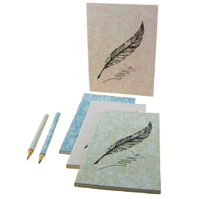 Carnet tons pastels papier artisanal Plume A6