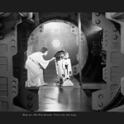 Wandbild - Star Wars Classic Leia R2D2 Quote - Größe: 70 x 50 cm