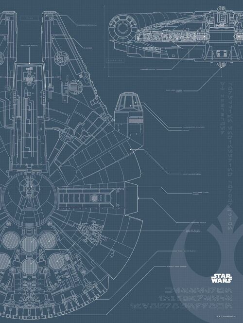 Wandbild - Star Wars Blueprint Falcon - Größe: 30 x 40 cm
