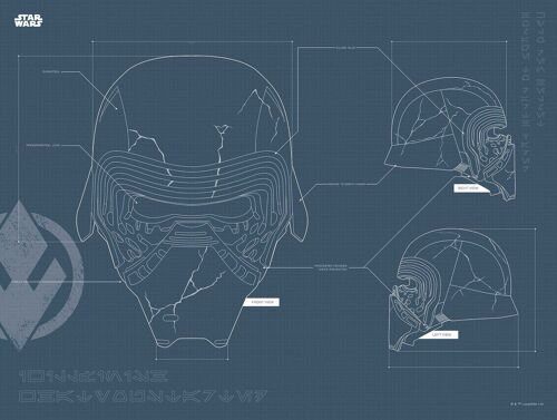 Wandbild - Star Wars EP9 Blueprint Kylo Helmet - Größe: 40 x 30 cm