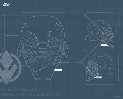 Wandbild - Star Wars EP9 Blueprint Kylo Helmet - Größe: 50 x 40 cm