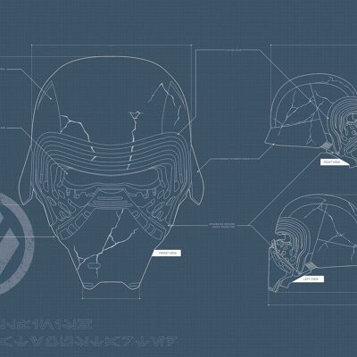 Murale - Star Wars EP9 Blueprint Kylo Helmet - Dimensioni: 50 x 40 cm
