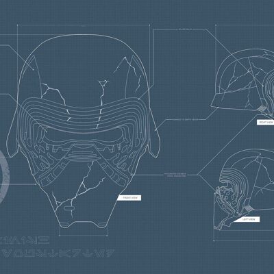 Wandbild - Star Wars EP9 Blueprint Kylo Helmet - Größe: 70 x 50 cm