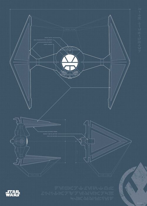 Wandbild - Star Wars Blueprint Sith TIE-Fighter - Größe: 50 x 70 cm