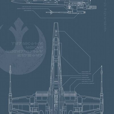 Wandbild - Star Wars Blueprint X-Wing - Größe: 30 x 40 cm