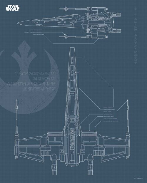Wandbild - Star Wars Blueprint X-Wing - Größe: 40 x 50 cm