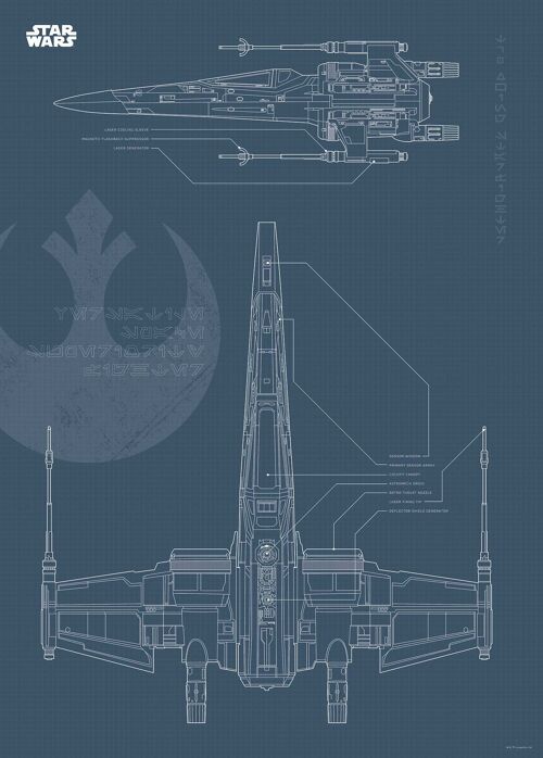 Wandbild - Star Wars Blueprint X-Wing - Größe: 50 x 70 cm