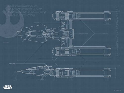 Wandbild - Star Wars EP9 Blueprint Y-Wing - Größe: 40 x 30 cm