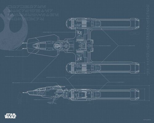 Wandbild - Star Wars EP9 Blueprint Y-Wing - Größe: 50 x 40 cm