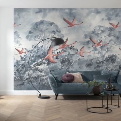 Papier peint photo intissé - Flamants roses dans le ciel - format 400 x 280 cm