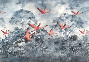 Papier peint photo intissé - Flamants roses dans le ciel - format 400 x 280 cm 2