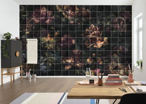 Vlies Fototapete - Tiles Flowers - Größe 400 x 280 cm