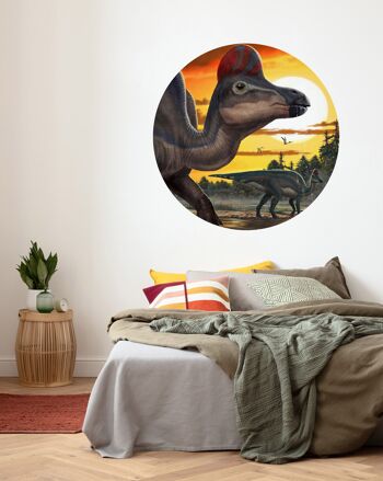 Papier peint photo intissé autocollant - Corythosaurus Sunset - format 128 x 128 cm 1