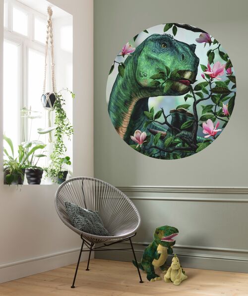 Selbstklebende Vlies Fototapete - Iguanodon eating Flowers - Größe 128 x 128 cm