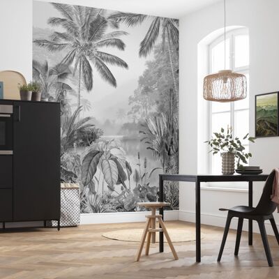 Papier peint photo intissé - Lac Tropical Noir & Blanc - Format 200 x 270 cm