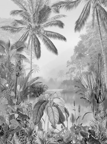 Papier peint photo intissé - Lac Tropical Noir & Blanc - Format 200 x 270 cm 2