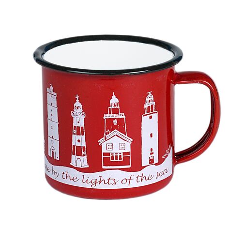 Red mini mug lighthouses 6x6 - EGMOND AAN ZEE, NOORDWIJK AAN ZEE, AMELAND, IJMUIDEN, MARKEN, WESTKAPELLE, TERSCHELLING, TEXEL, BRESKENS, BURGH-HAAMSTEDE