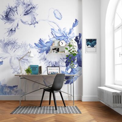 Papel pintado fotográfico no tejido - Siluetas azules - Tamaño 350 x 250 cm