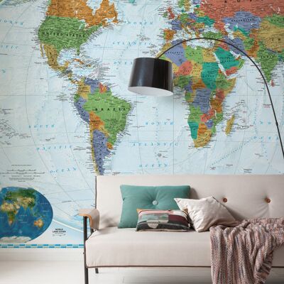 Non-woven photo wallpaper - The World Blue Frame - size 200 x 130 cm