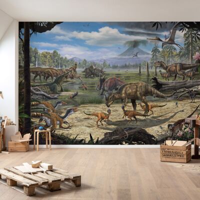 Papel pintado fotográfico no tejido - Dinosaurios en la orilla - tamaño 400 x 280 cm