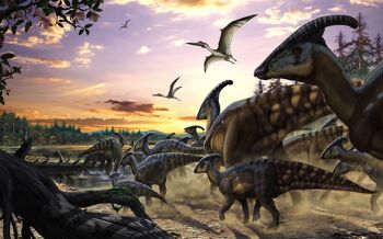Papier peint photo intissé - Troupeau de Parasaurolophus - format 450 x 280 cm 2