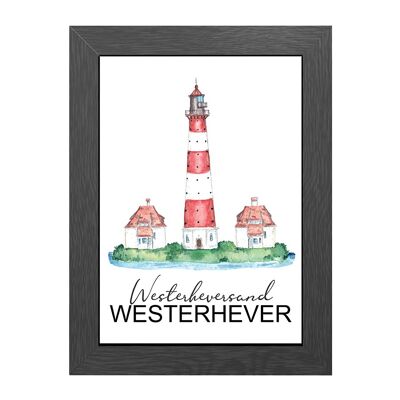 A4 POSTER WESTERHEVERSAND LEUCHTTURM IM RAHMEN - JOYIN