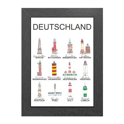A4 poster german lighthouses in frame - joyin