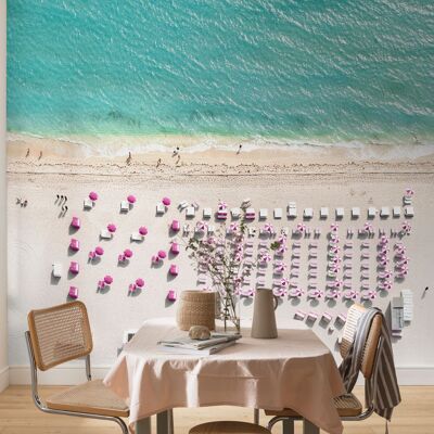 Papel pintado fotográfico no tejido - Paraguas rosa - Tamaño 400 x 250 cm