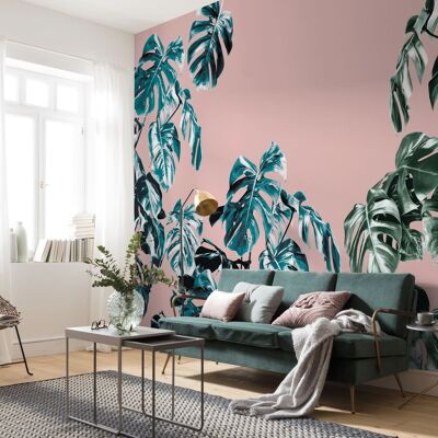 Non-woven photo wallpaper - Monstera Rosé - size 400 x 250 cm