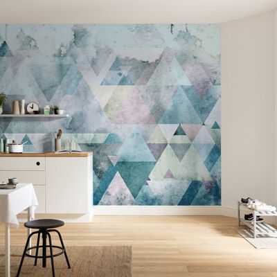Papel pintado fotográfico no tejido - Triángulos Azules - tamaño 400 x 250 cm