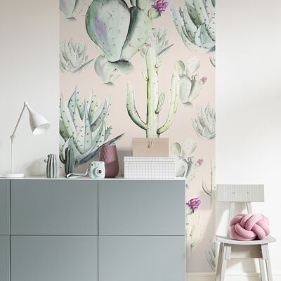 Papel pintado fotográfico no tejido - Panel de rosas de cactus - Tamaño 100 x 250 cm