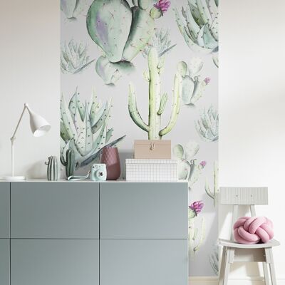 Papel pintado fotográfico no tejido - Panel gris cactus - Tamaño 100 x 250 cm