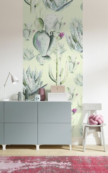 Papier peint photo intissé - Panneau vert cactus - Format 100 x 250 cm