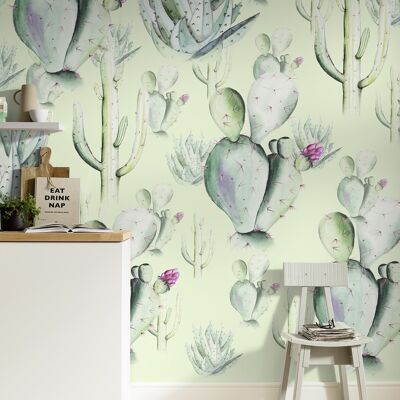 Non-Woven Photo Wallpaper - Cactus Green - Size 200 x 250 cm