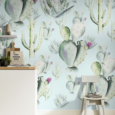 Non-woven photo wallpaper - Cactus Blue - size 200 x 250 cm