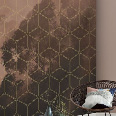 Non-woven photo wallpaper - Golden Grid - size 200 x 250 cm