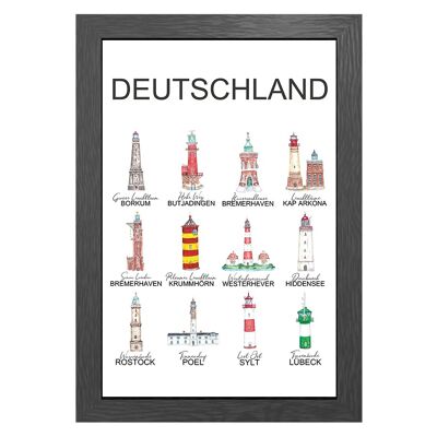 A3 poster german lighthouses in frame - joyin