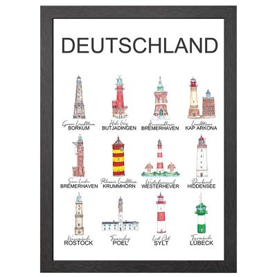 A2 poster german lighthouses in frame - joyin
