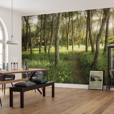 Papel pintado fotográfico no tejido - bosque de flores encantado - tamaño 450 x 280 cm