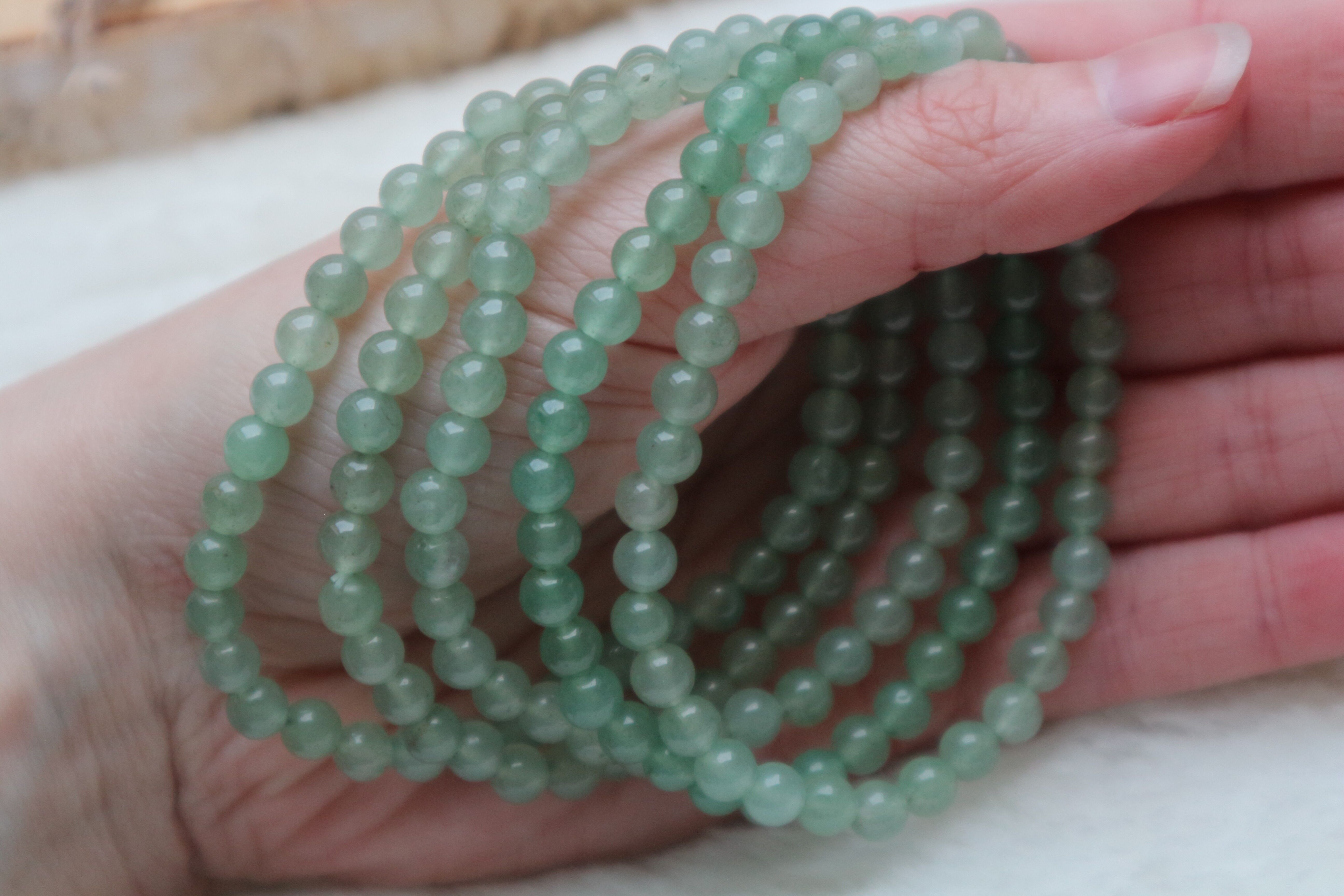 Bracelet pierres gemmes 6mm - Aventurine verte