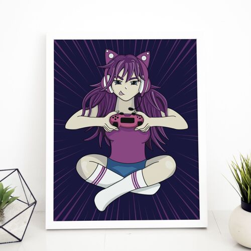 Anime girl gaming print