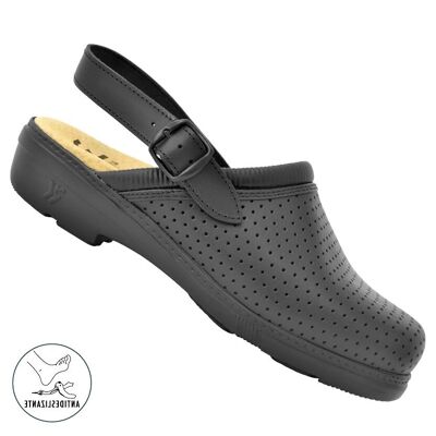 Damen-Clogs aus Leder mit marineblauem BIO-K-Riemen